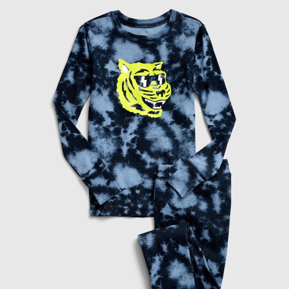 Gap Kids Blue Tie Dye Tiger in Shades Pajamas Set 8